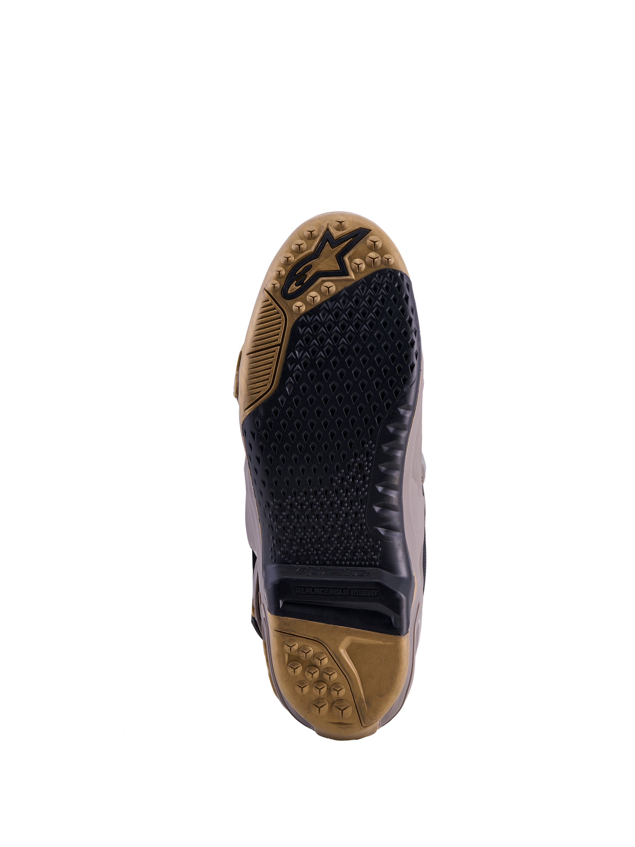 Limited Edition Tech 10 Air Gold Boots sole featuring Earth Brown and black textured grip with a replaceable insert.