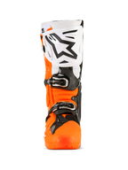 Alpinestars Tech 10 Enduro støvler, motocrossstøvler, Orange Fluo sort og hvid, set forfra med stor hvid skinneplade med sort Alpinestars-logo, sorte spænder og robust orange beskyttelsesskal