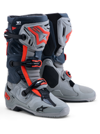 Alpinestars Tech-10 Enduro Boots, men's off-road boots in Gray and Red Fluo, featuring TPU protection and CE certification.