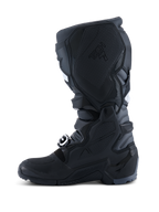 Alpinestars 2026 Tech 7 Enduro Boots, Motocross and Enduro Boots, Black Anthracite White, medial side view showing the textured TPU panel for bike contact, rugged dual-compound sole, and durable microfiber construction.