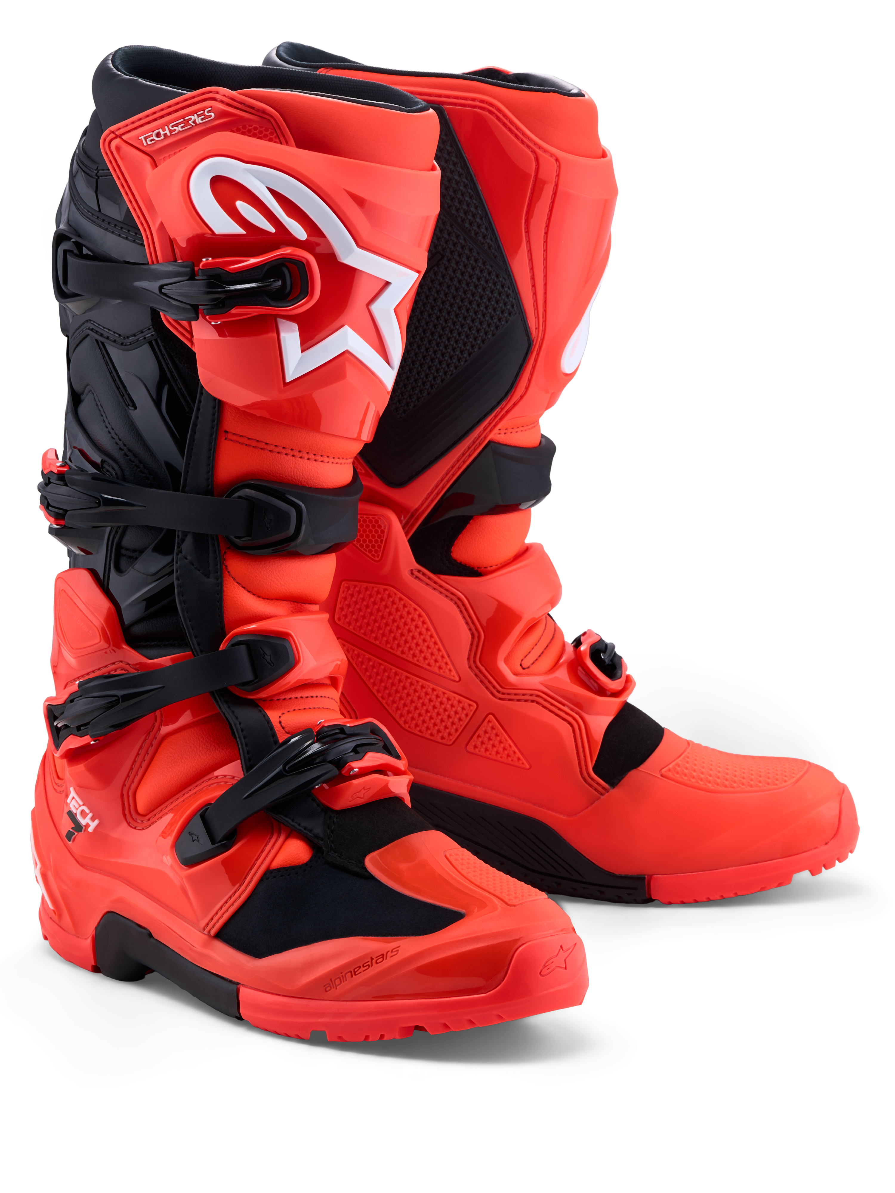 Alpinestars Tech 7 Enduro støvler, rød og sort, off-road motorcykelstøvler med TPU-beskyttelse og sikkert spændesystem.