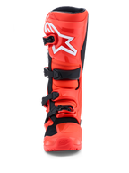 Alpinestars Tech 7 Enduro støvler, motocrossstøvler i fluorescerende rød og sort, CE-certificeret TPU-beskyttelse, set forfra
