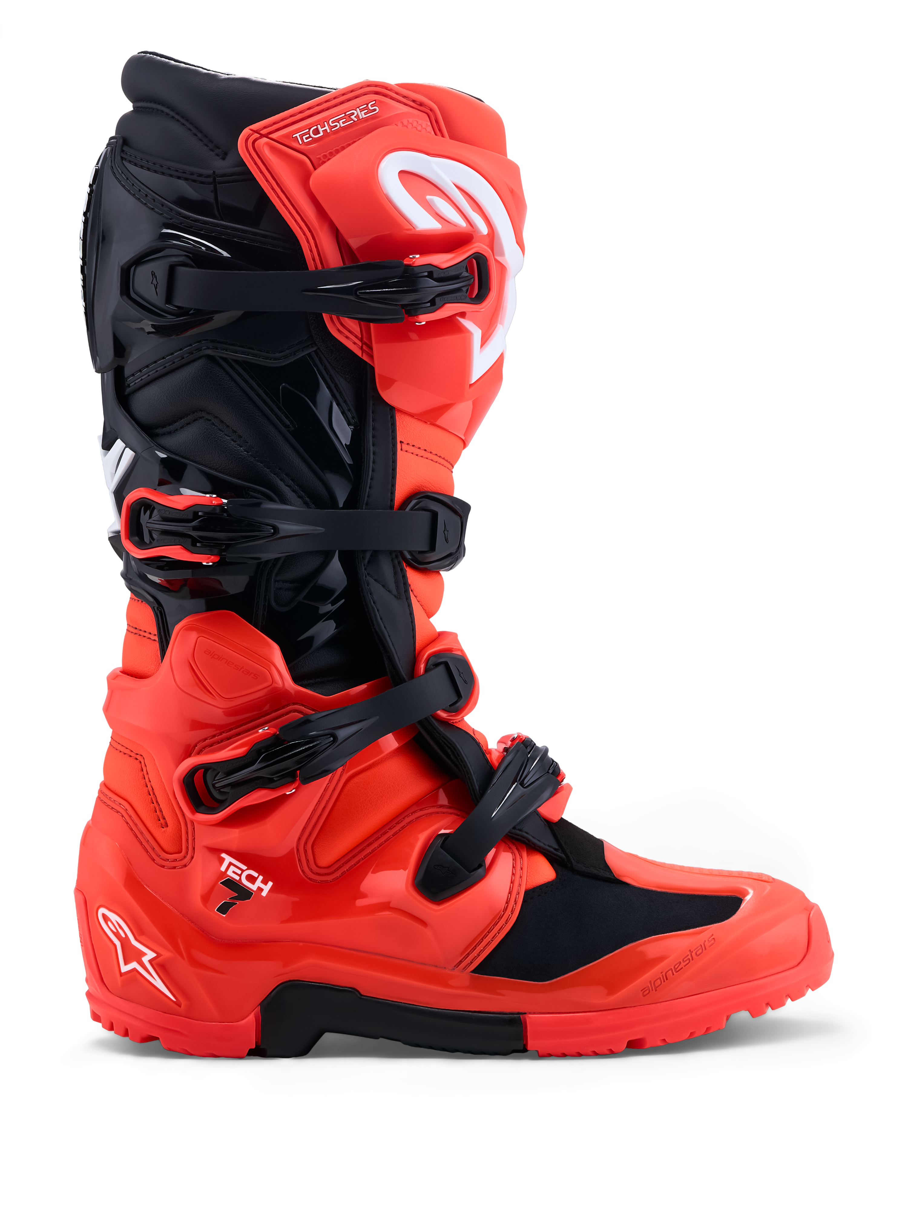 Alpinestars Tech 7 Enduro Boots, men's off-road motocross gear, red and black, TPU protection, dual-compound sole.