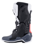 Alpinestars Tech 10 Supervented støvler, motocross-støvler, sort hvid mellemgrå og rød, sideprofil, med ventilerede TPU-paneler, perforeret mikrofiberkonstruktion og højtydende sål til terrænkørsel