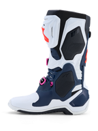 Alpinestars Tech-10 Supervented støvler, mørkeblå og hvid motocrossstøvler med fuchsia detaljer og ventileret TPU-skal.