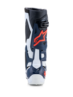 Alpinestars Tech-10 Supervented støvler, motocross racingstøvler, mørkeblå og hvid med fuchsia, perforeret TPU-konstruktion.