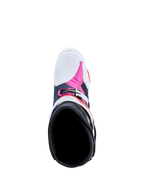 Alpinestars Tech-10 Supervented motocrossstøvler i mørkeblå, hvid og fuchsia, set ovenfra af det indvendige for, teknisk udstyr til off-road og terrænkørsel