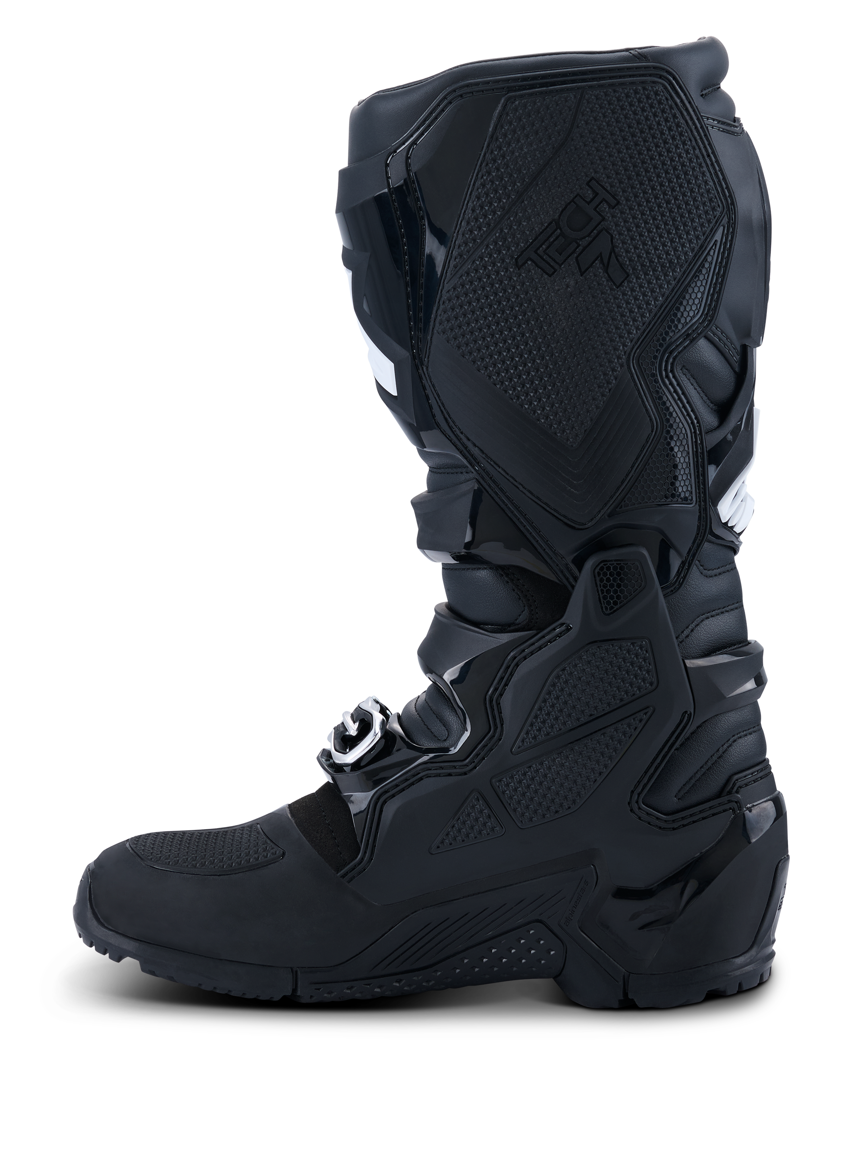 Alpinestars 2026 Tech 7 Enduro Drystar® støvler, sort, indvendig profilvisning med omfattende TPU-beskyttelse, dobbelt drejesystem og specialiserede teksturerede grebspaneler for optimal kontrol, vandtæt konstruktion til off-road og enduro-racing