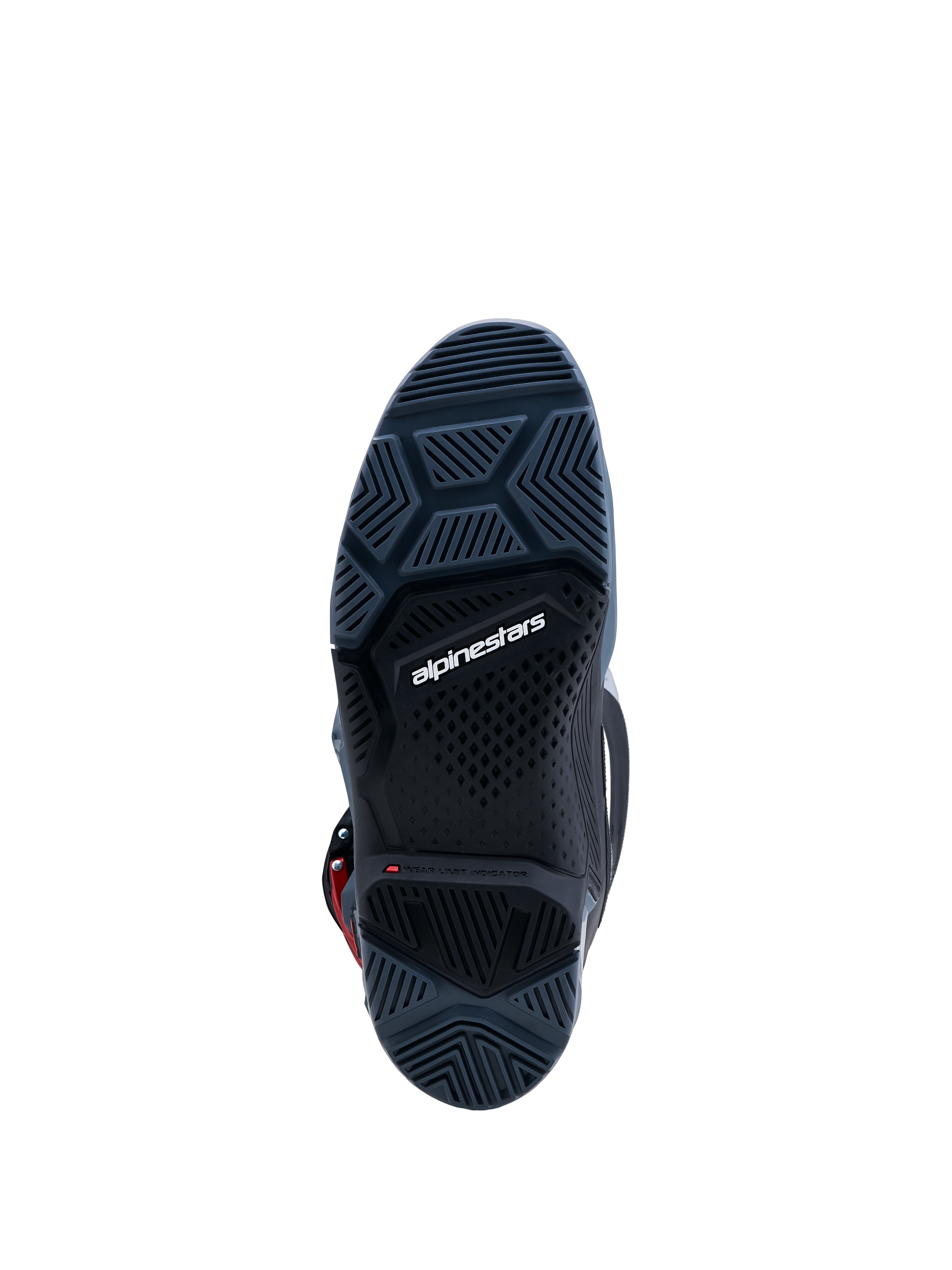 Alpinestars Tech 7 Enduro Drystar Boots, dark gray high-grip rubber sole with wear limit indicator for enduro racing.