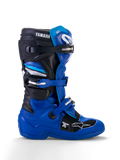 Alpinestars Yamaha Youth Tech 7S støvler, motocross-støvler, blå, sort og hvid, sideprofilvisning med justerbare spænder, TPU-beskyttelse, Yamaha-branding og forstærket sål til off-road ydeevne