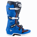 Alpinestars Tech 7 støvler, motocross-støvler, Alpine Blue, Night Navy og Bright Red, high-top design med et lukkesystem med fire spænder, hvide og sorte spænder, hvid sål med sort midterdel, rød accent-kant og Alpinestars-branding, professionel beskyttelse til terrænkørsel