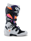 Alpinestars Tech 7 støvler, motocross-støvler, sort, lysegrå, neon orange og magenta, set fra siden, med et lukkesystem med flere spænder, TPU-beskyttelsesskal og livlige farvepaneler til off-road kørsel