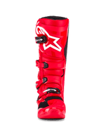 Alpinestars Tech 7 støvler, motocross-støvler, klar rød, set forfra med hvidt stjernelogo på skinnebenet, sorte spændelukninger og højtydende TPU-beskyttelsesskal