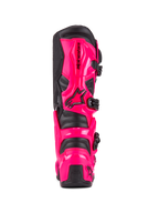 Alpinestars Tech 7 støvler, motocross-støvler, Diva Pink og sort, set bagfra med slagfast TPU-beskyttelse af hæl og læg, sort spændesystem, holdbar konstruktion til terrænkørsel