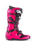 Alpinestars Tech 7 støvler, motocross off-road støvler, Diva Pink og sort, blank lyserød TPU-skal med sorte detaljer, fire justerbare sorte spænder, forstærket skinnebensbeskytter, professionelt racerfodtøj