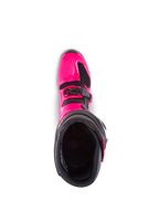 Alpinestars Tech 7 støvler, motocross-støvler, Diva Pink og sort, set oppefra med kig ind i det indvendige for, viser den lyserøde TPU-yderskal og spændedetaljer, konstrueret til off-road ydeevne