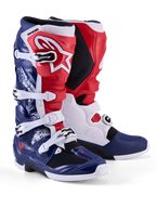 Alpinestars Tech 7 Limited Edition Unity motocrossstøvler til herrer, rød, hvid og blå med TPU-beskyttelse og spænder.