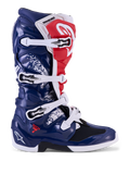 Alpinestars Tech 7 Unity motocrossstøvler i rød, hvid og blå med beskyttende TPU-skal og spændelukning.