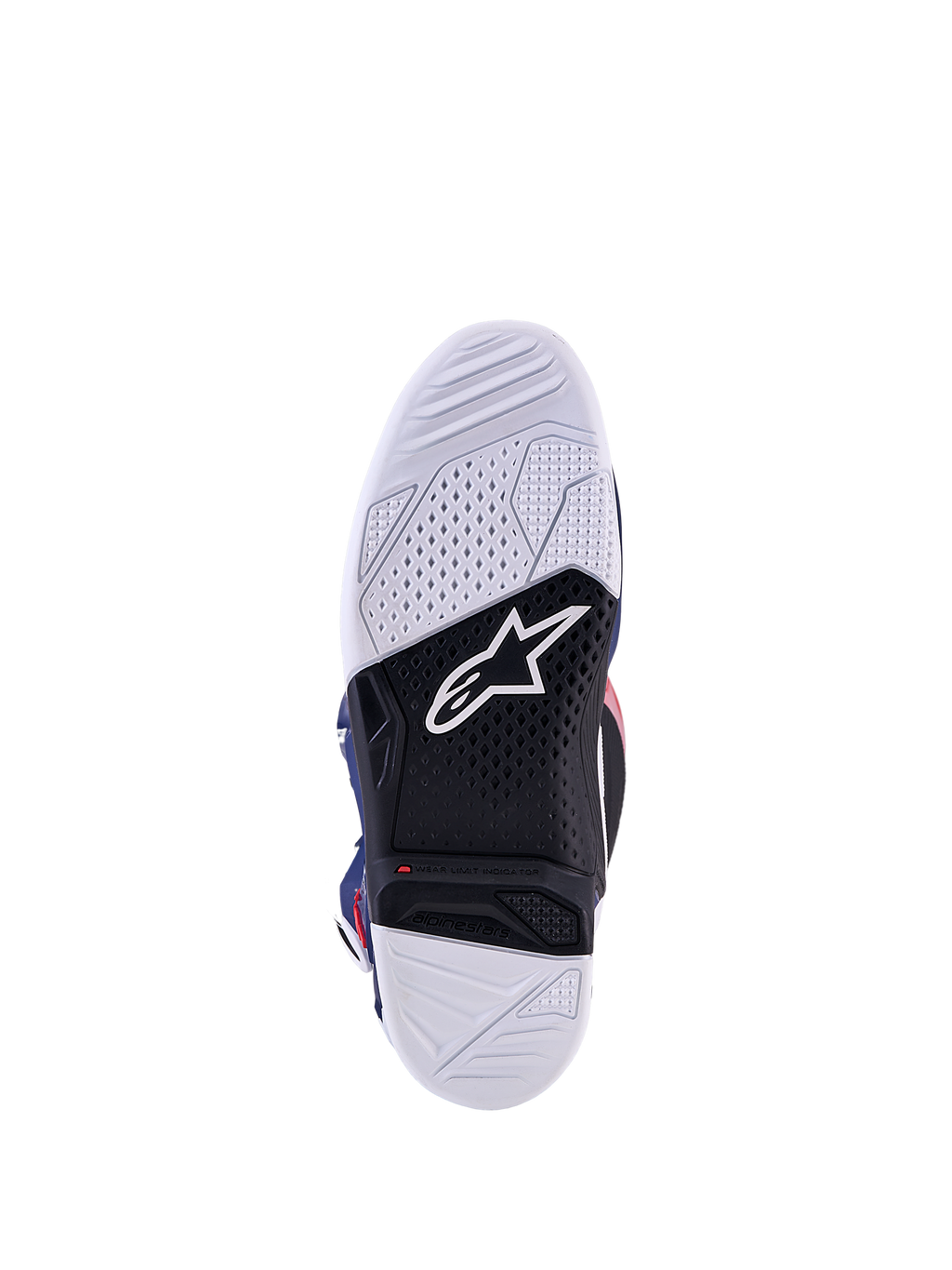 Alpinestars Tech 7 Unity Limited Edition, motocross-støvler, hvid og sort sål med slidindikator
