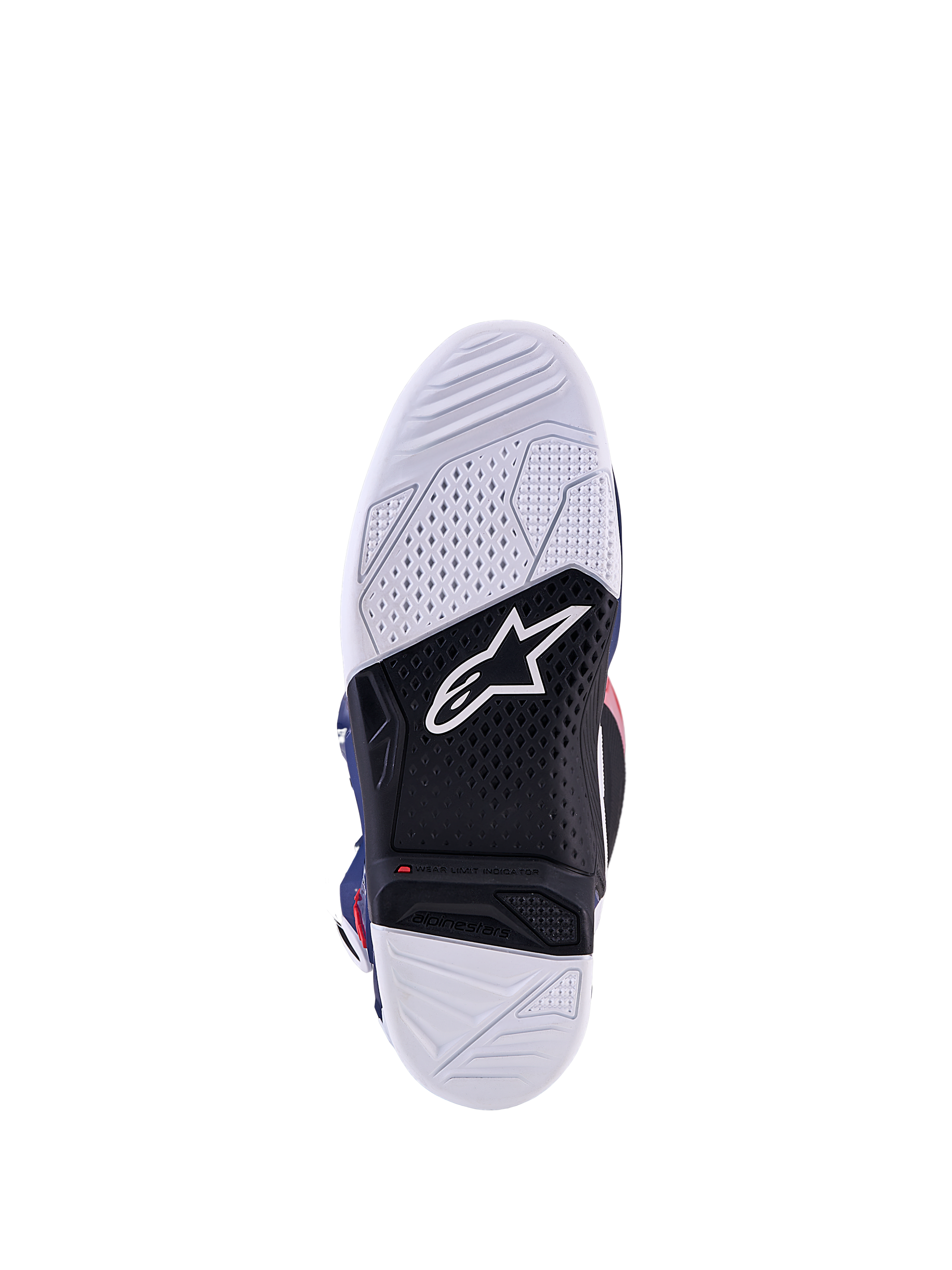 Alpinestars Tech 7 Unity Limited Edition, motocross-støvler, hvid og sort sål med slidindikator