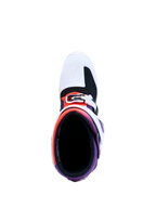 Alpinestars Tech 7 Motocross Boots, top-down view in Purple and White, featuring interior padding and secure buckle system.