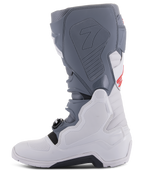 Alpinestars Tech 7 Enduro Boots, Light Gray, Dark Gray, and Bright Red, side profile view, featuring protective TPU panels, innovative buckle closure system, and rugged compound sole for off-road performance