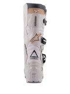 Alpinestars Tech 7 Enduro Drystar® Boots, Gray Sand, rear view highlighting the ASTARS branding and TECH SERIES heel plate, light gray TPU chassis with tan accents and black buckles, engineered for enduro riding