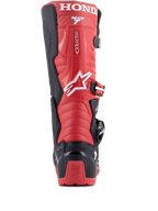 Alpinestars Honda Tech 7 Enduro Drystar® Boots, Black and Bright Red, Rear view featuring prominent HONDA branding on the upper calf, TPU heel protector with Tech Series logo, and secure buckle closure system