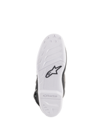 Alpinestars Stella Tech 3 støvler til kvinder, sålvisning, hvid gummiblanding med sort Astar-logo, tekstureret mønster for greb og præget branding, holdbar og udskiftelig motocross-støvlesål