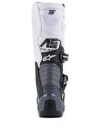 Alpinestars Tech 5 Boots, Motocross Boots, Black Dark Gray White, rear view showing white upper with Tech 5 branding, gray accordion flex zones, and black heel guard with Tech Series logo