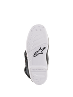 Alpinestars Youth Tech 7S Boots, Motocross Boots, bottom sole view in white, featuring black Alpinestars star logo and embossed branding, durable compound construction with high-performance grip pattern