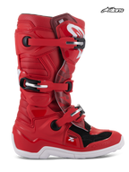Alpinestars Youth Tech 7S Boots, youth motocross off-road boots, red and white, CE certified with buckle closure system and pivot design, side profile view