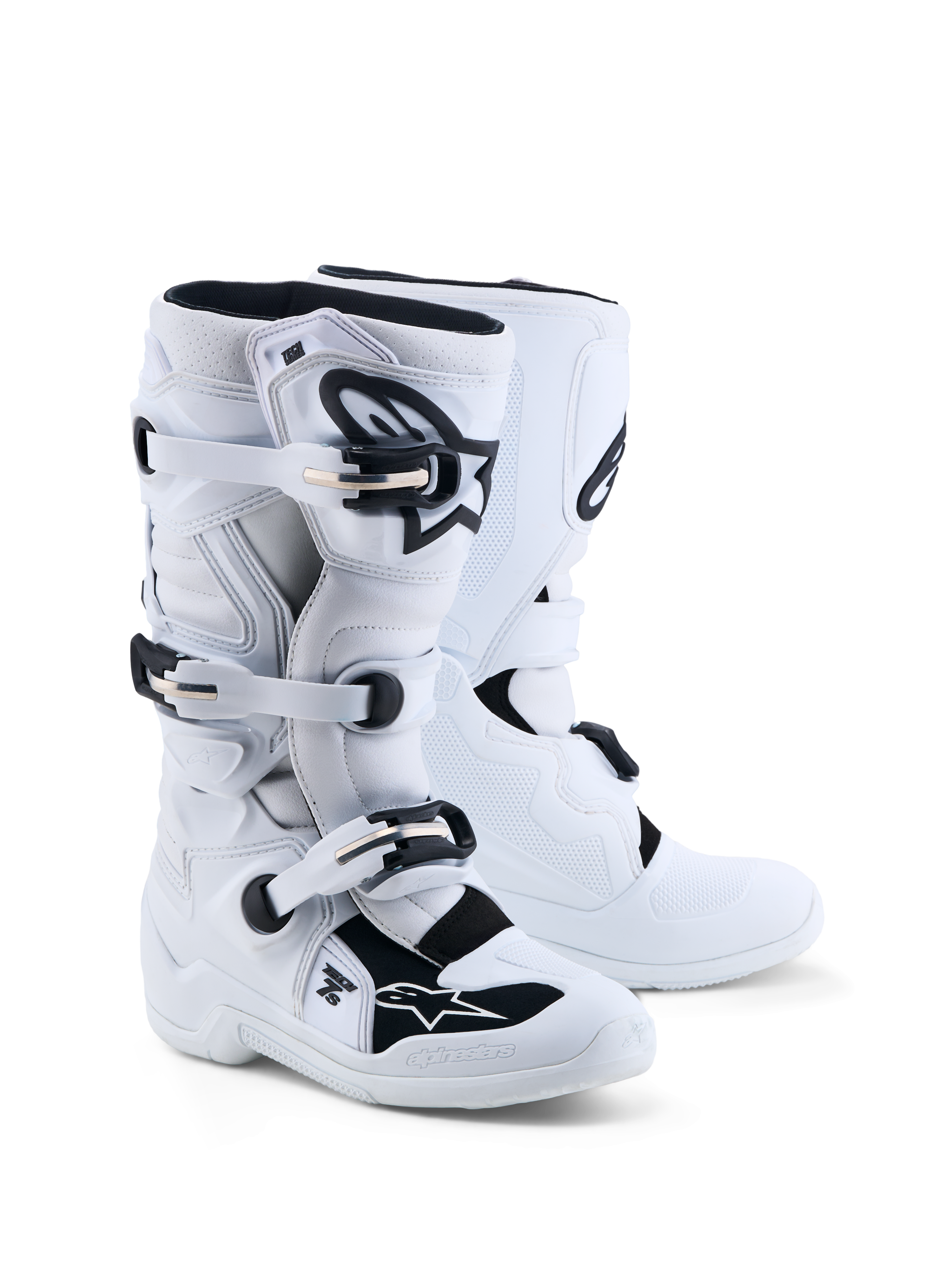 Alpinestars Tech 7S Støvler Ungdom, hvide og sorte motocrossstøvler, CE-certificeret med TPU-beskyttelse