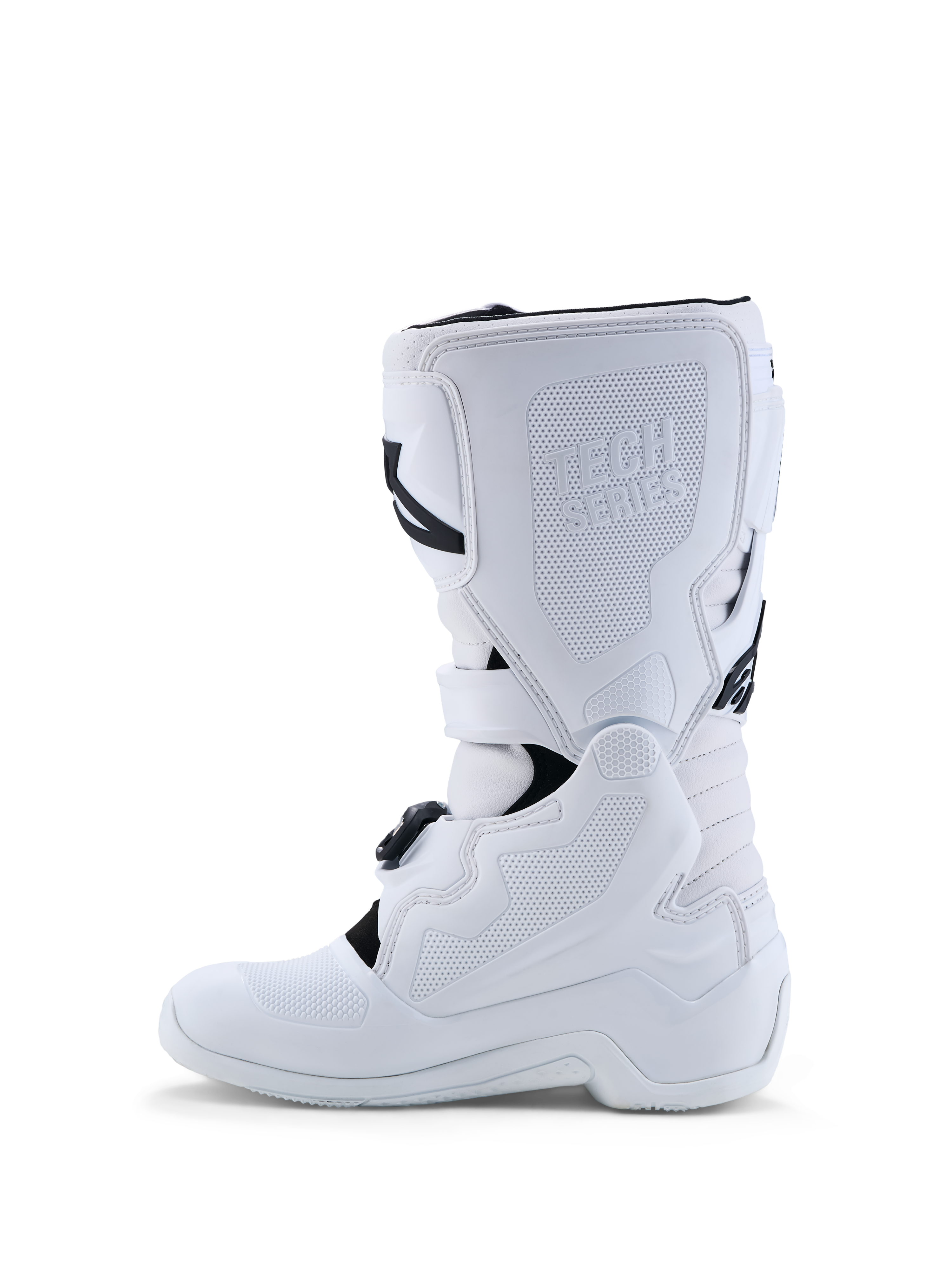 Alpinestars Tech 7S støvler, hvide motocrossstøvler til unge, CE-godkendt med robust TPU-beskyttelse.