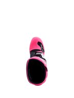 Alpinestars Tech 7S støvler ungdom, motocrossstøvler i pink og sort, set oppefra med detalje af TPU-beskyttelse.