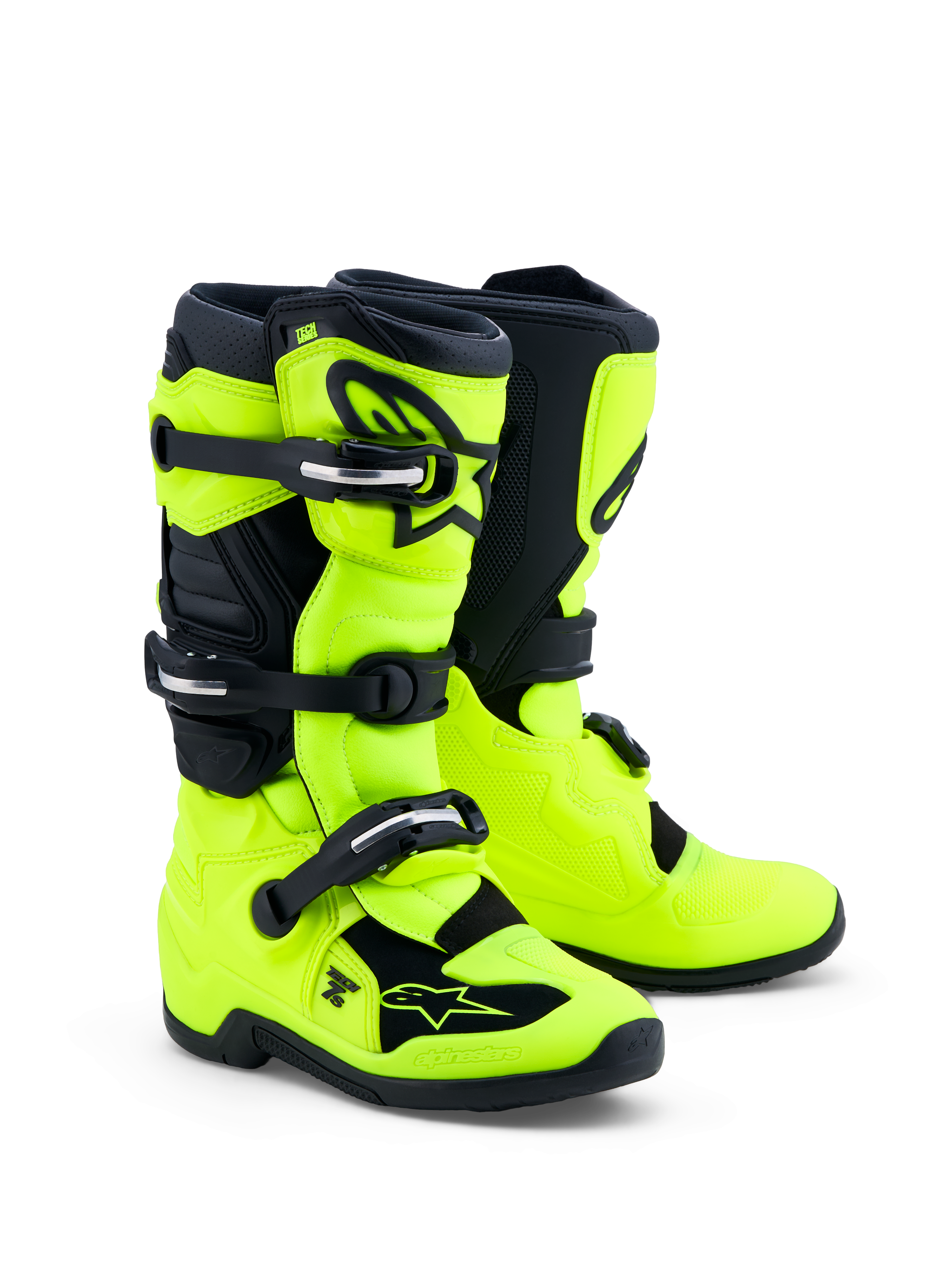 Alpinestars Youth Tech 7S Boots, Yellow Fluo and Black, professional youth motocross racing gear.