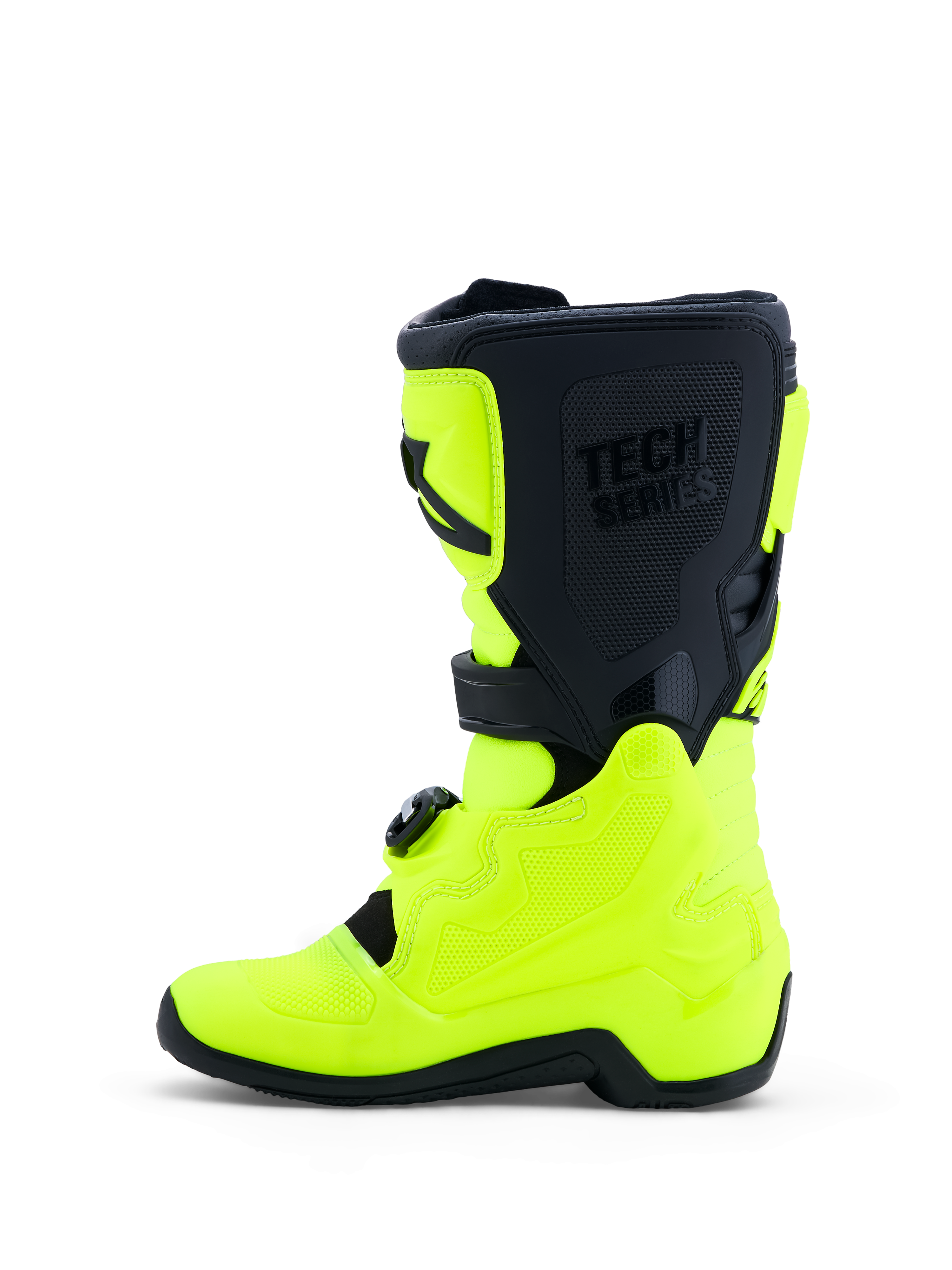 Alpinestars Youth Tech 7S Motocross Boots, Yellow Fluo and Black, featuring a protective TPU chassis for junior riders.