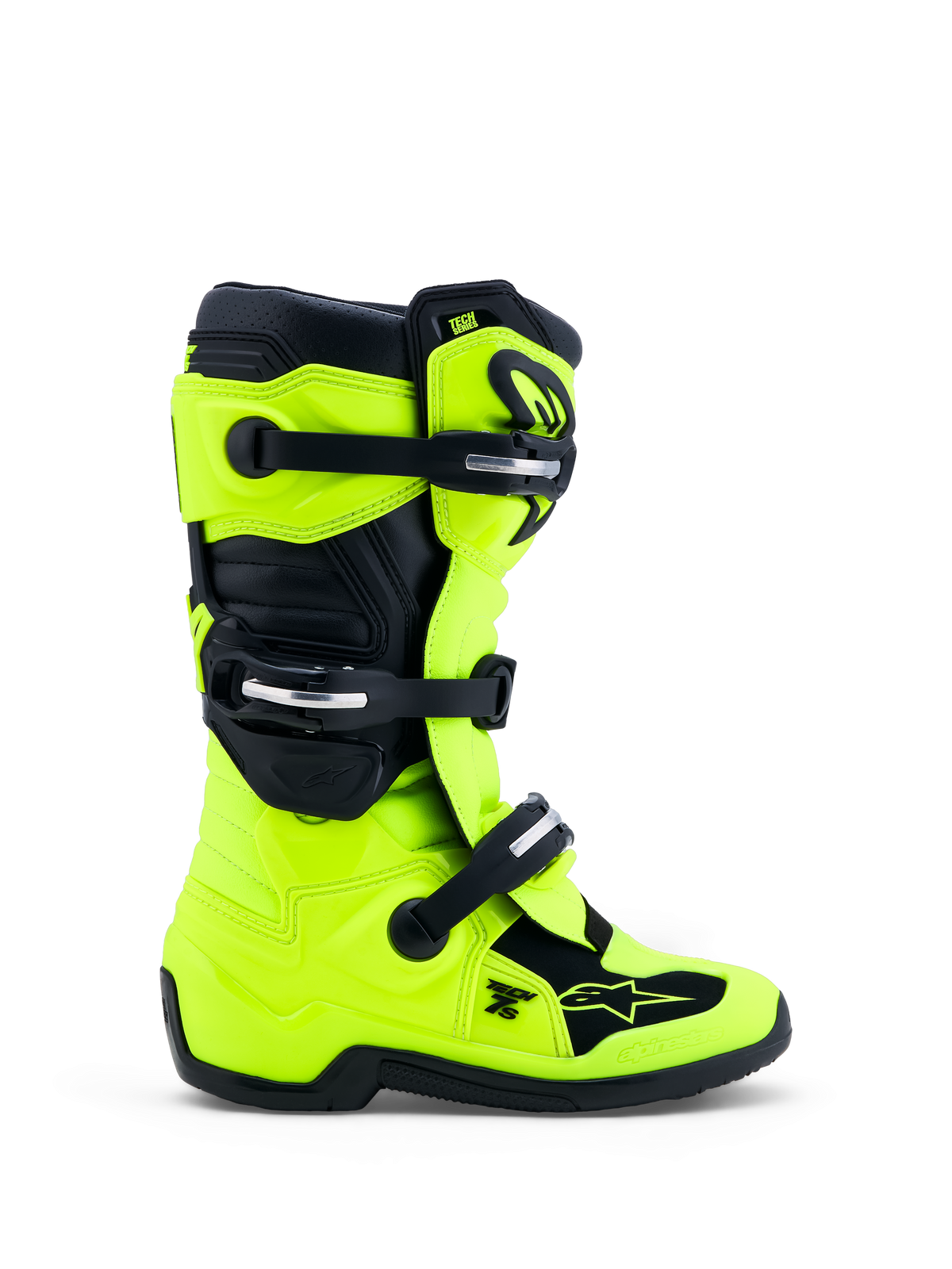 Alpinestars Tech 7S støvler ungdom, motocrossstøvler i neon gul og sort, CE-certificeret TPU-beskyttelse og spændelukning
