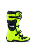 Alpinestars Youth Tech 7S Motocross Boots in Fluo Yellow and Black, featuring CE-certified TPU protection and buckle closures.