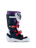 Alpinestars Tech 7S motocrossstøvler til unge, off-road fodtøj i mørkeblå, hvid og rød med TPU-beskyttelse.