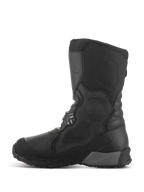 Alpinestars XT-8 GORE-TEX Boots, Adventure Enduro Motorcycle Boots, Black Black, side profile view featuring a tall shaft, reinforced shin and toe areas, textured protective panels, and a rugged outsole for all-terrain performance.