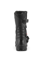 Alpinestars XT-8 GORE-TEX Boots, Adventure Enduro Motorcycle Boots, Black Black, Rear view highlighting the heel and shaft, featuring ribbed flex panels for movement and buckle closure, durable waterproof design