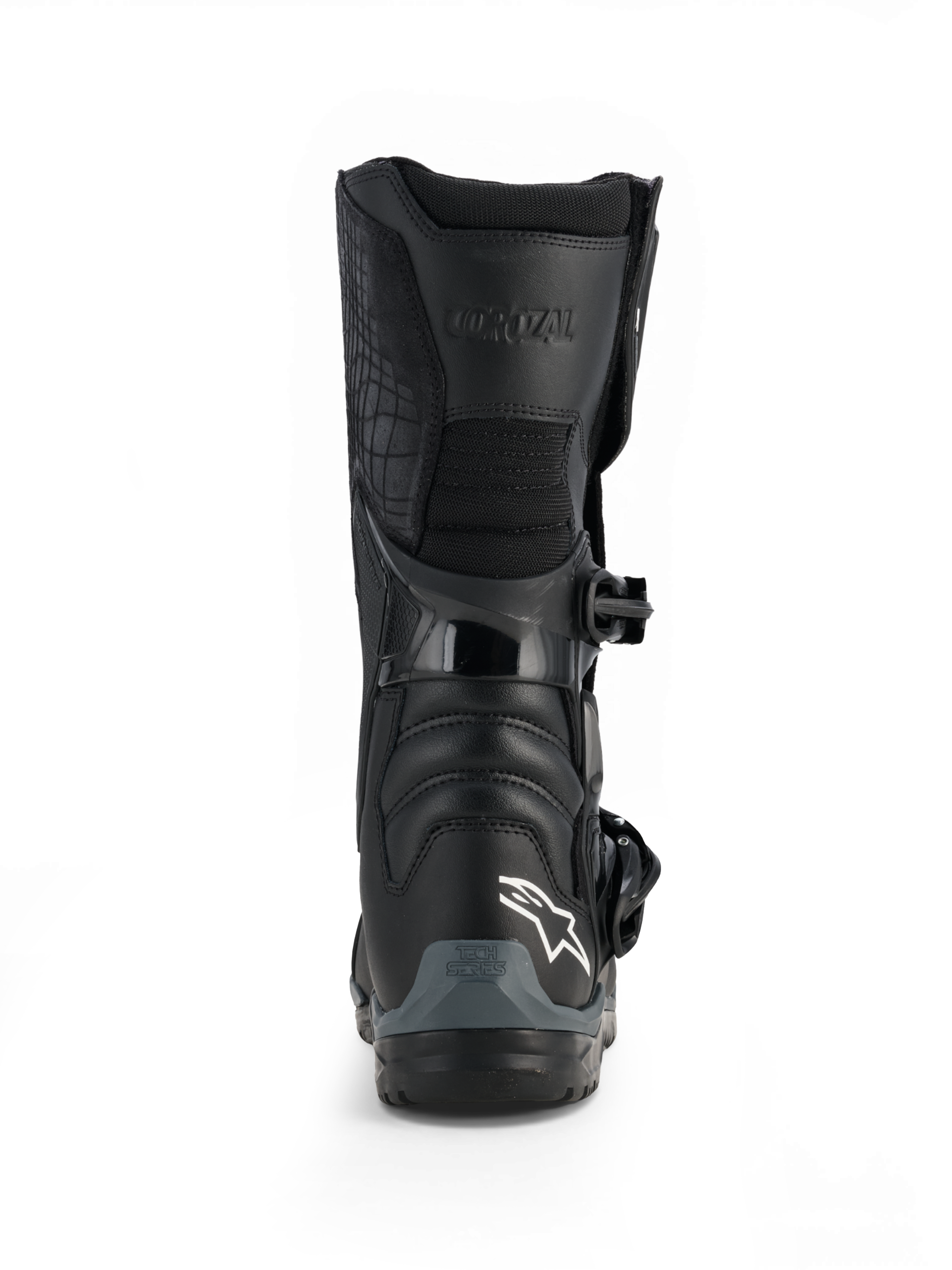 Alpinestars Corozal V2 Adventure Drystar® Boots, black waterproof motorcycle adventure boot with protective shin plate, buckle closure and all-terrain sole, front view