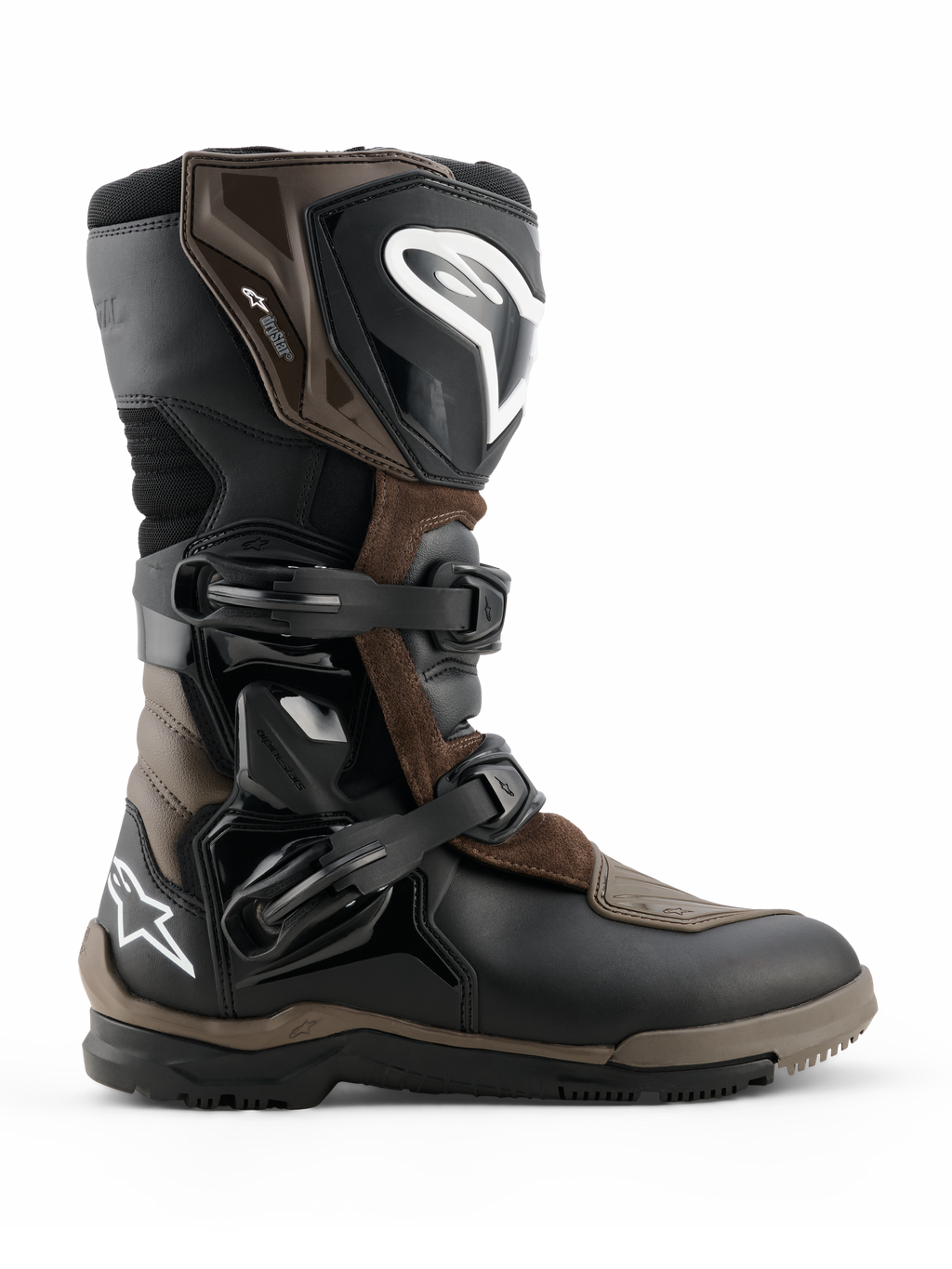 Alpinestars Corozal V2 Adventure Drystar støvler, motorcykel adventure touring-støvler, brun og sort, vandtæt konstruktion med justerbare spænderemme, forstærket ankel- og skinnebensbeskyttelse, kraftig mønstret sål for greb i alt terræn