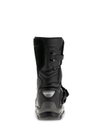 Alpinestars Belize Drystar® støvler, sorte adventure touring motorcykelstøvler, set bagfra, der viser hælkappen, spændelukningen og vandtæt Drystar® branding.