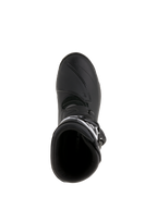 Alpinestars Belize Drystar® støvler, adventure touring motorcykelstøvler, sort, set oppefra, der viser indgangsåbningen og den forstærkede gearskiftebeskytter, vandtæt læder- og mikrofiberkonstruktion
