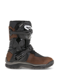 Alpinestars Belize Drystar støvler, korte adventure touring motorcykelstøvler, olieret brunt og sort læder, lateral flexi-blade ankelbeskyttelse, to justerbare skraldespænder, holdbar tekstureret gummisål