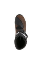 Alpinestars Belize Drystar® støvler, olieret brun og sort, set oppefra, der viser det indvendige for og den teksturerede gearskiftepude, læder adventure touring motorcykelstøvler