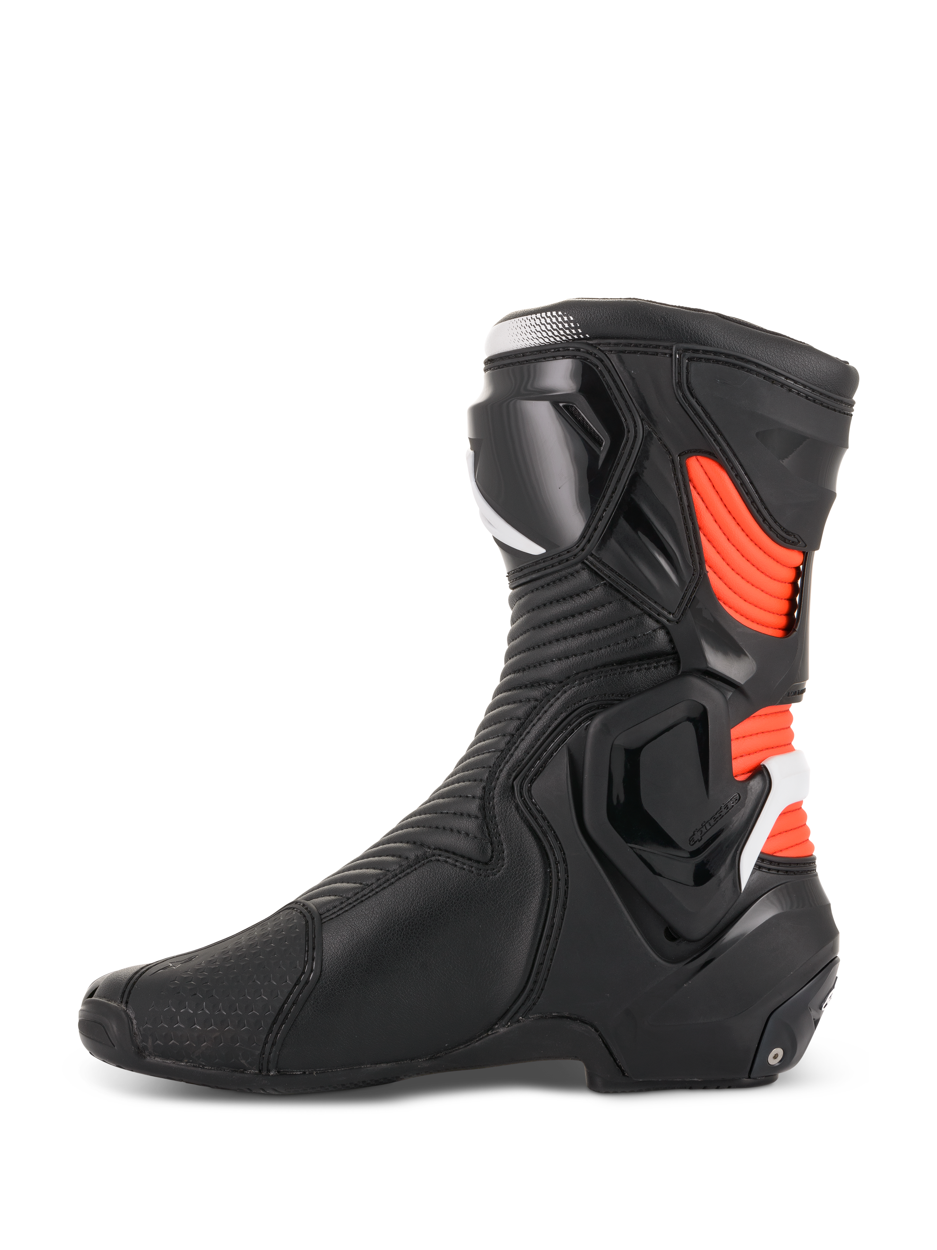 Alpinestars SMX Plus V2 støvler, motorcykelracingstøvler til herre, sort, hvid og rød fluo, Multi-Link Control, sideprofil