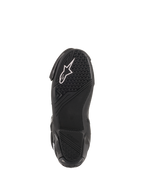 Alpinestars SMX Plus V2 støvler, motorcykelracingstøvler, sort tekstureret gummisål med hvidt logo og mønster med højt greb.